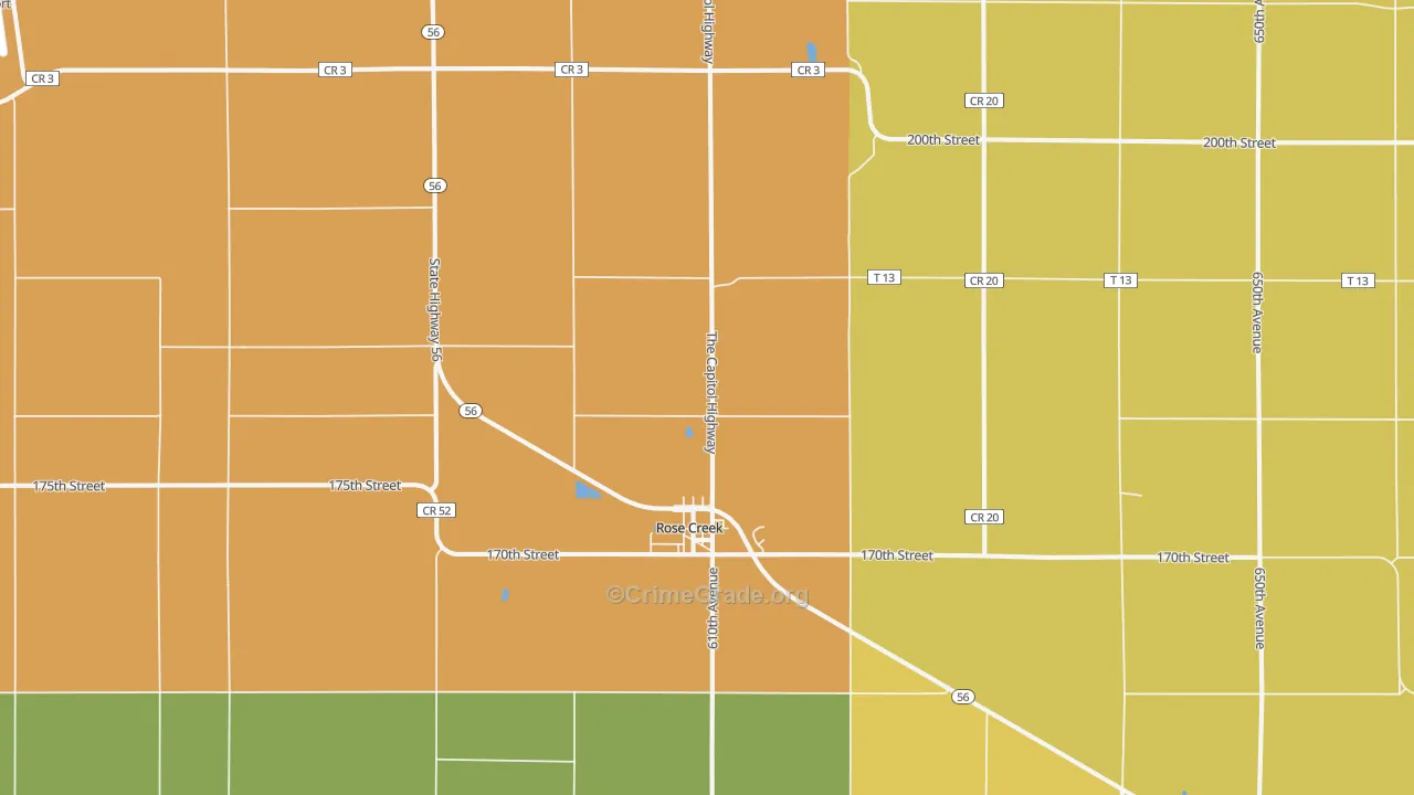 Rose Creek, MN Map of Murder Rates