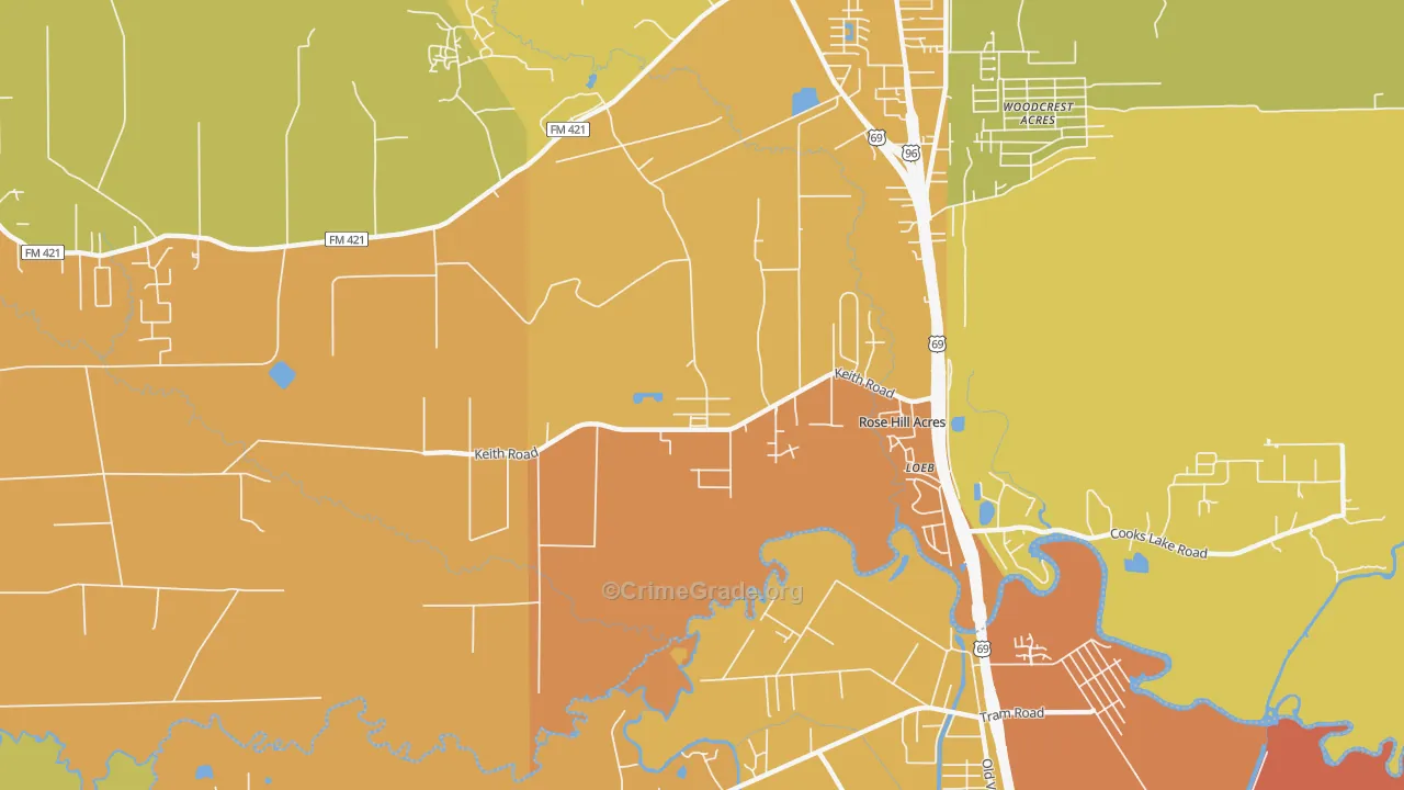 Rose Hill Acres, TX Map of Murder Rates