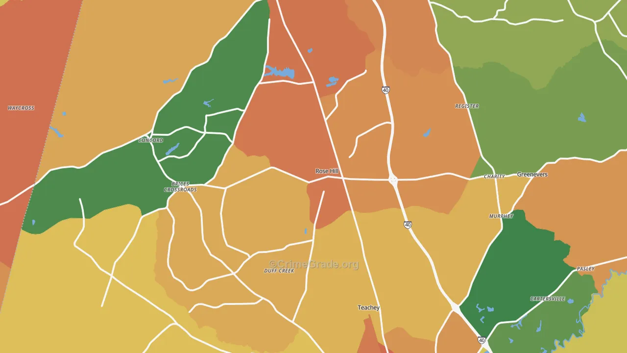 Rose Hill, NC Map of Murder Rates