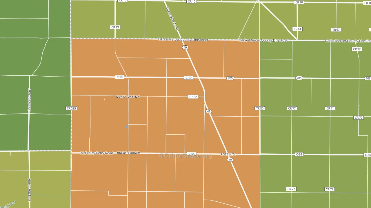 Rose Hill, OH Map of Murder Rates