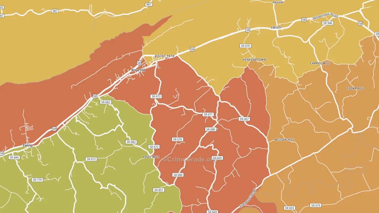 Rose Hill, VA Map of Murder Rates