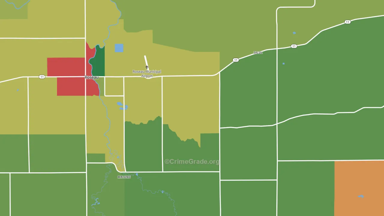 Roseau County, MN Map of Murder Rates