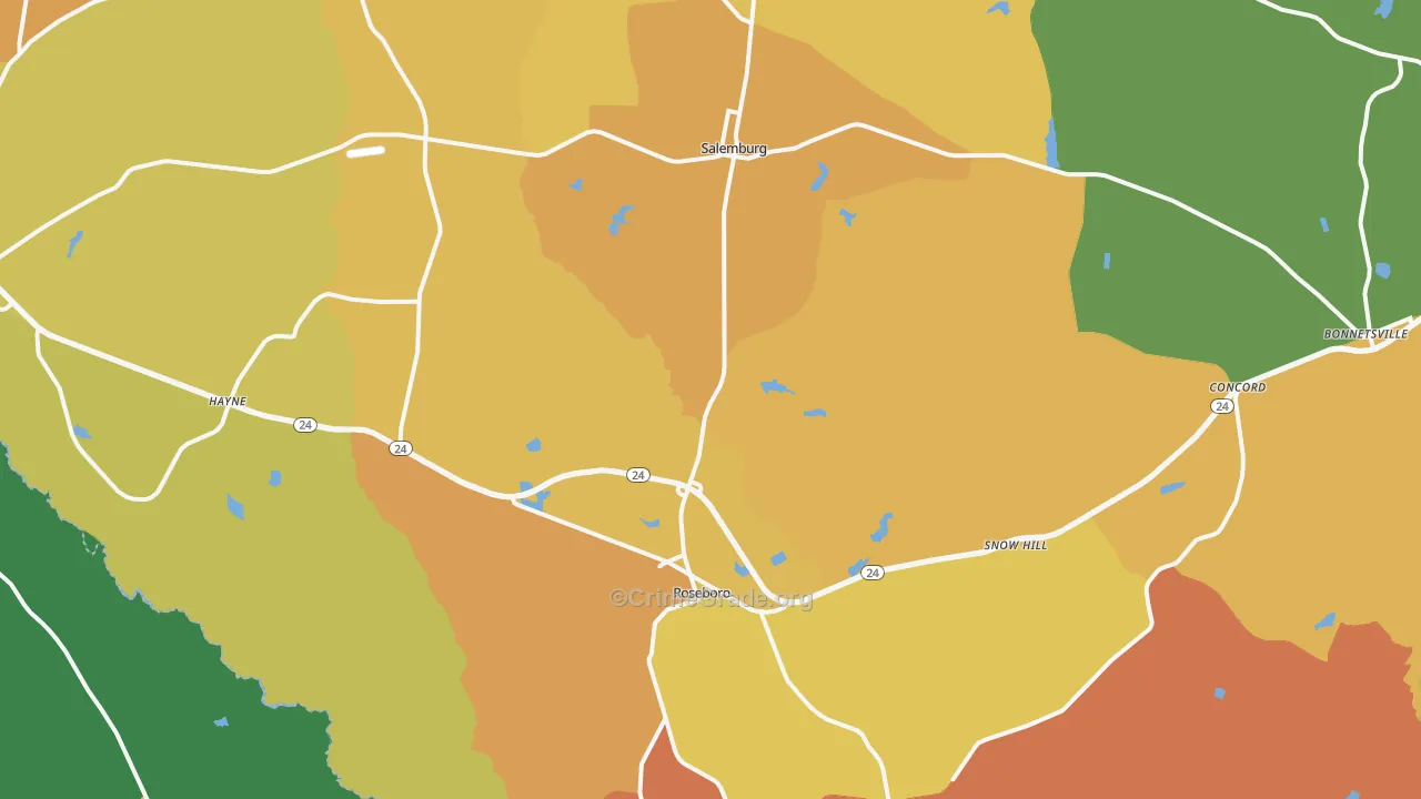 Roseboro, NC Map of Murder Rates