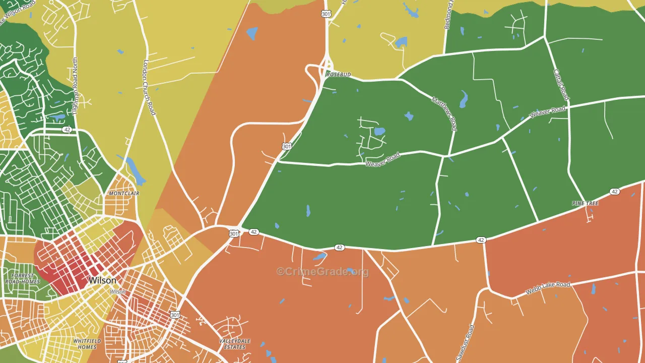 Rosebud, NC Map of Murder Rates