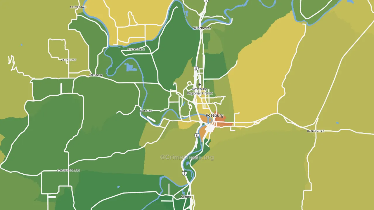 Roseburg, OR Map of Murder Rates