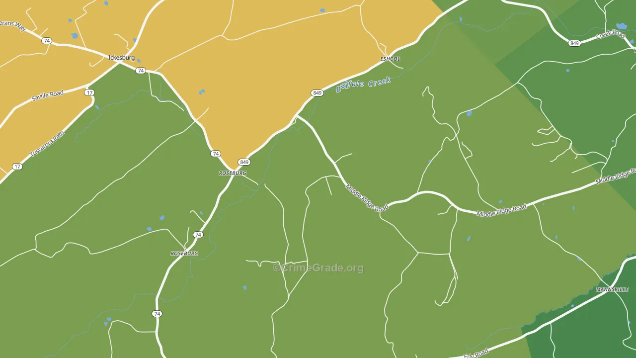 Roseburg, PA Map of Murder Rates