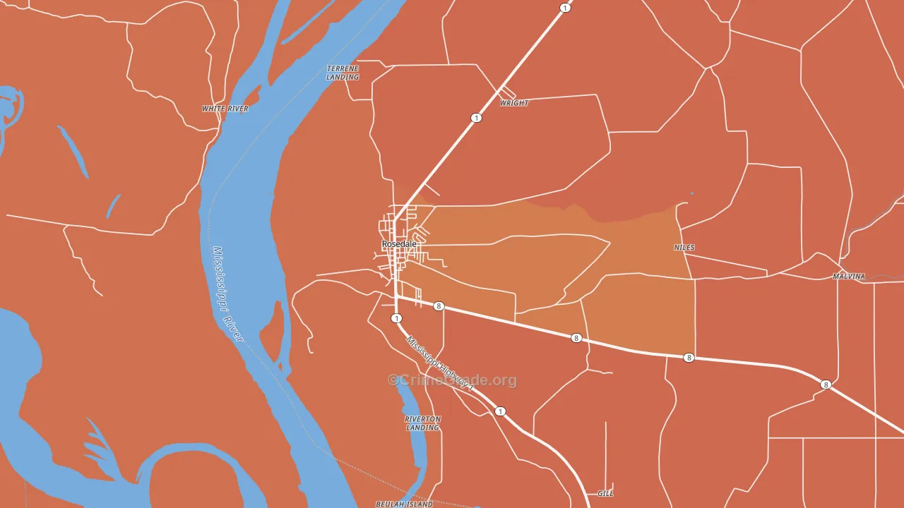 Rosedale, MS Map of Murder Rates