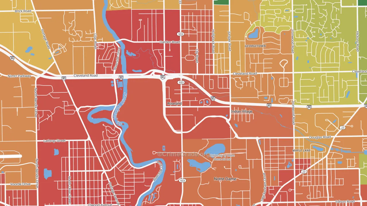Roseland, IN Map of Murder Rates