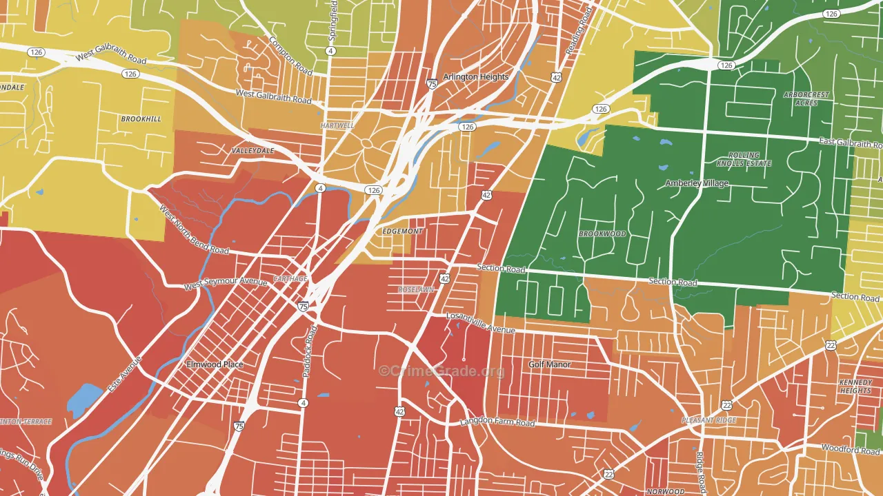 Roselawn, Cincinnati, OH Map of Murder Rates