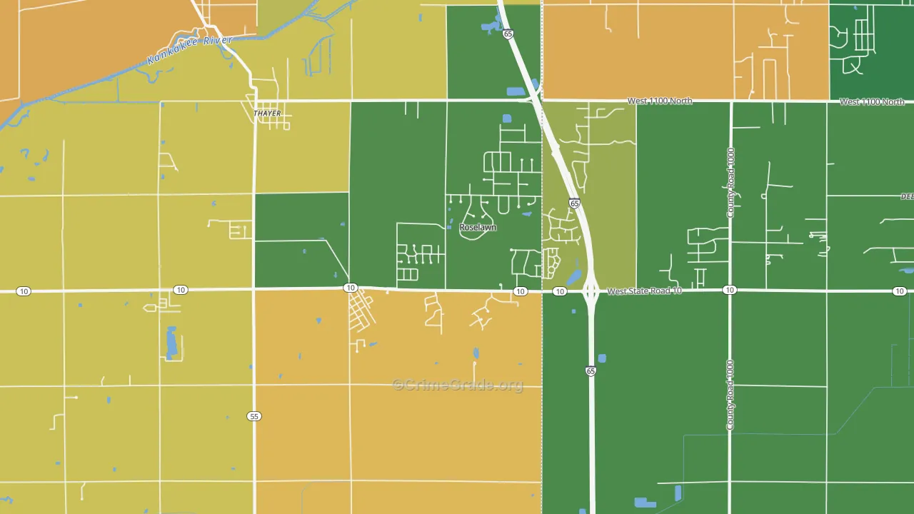 Roselawn, IN Map of Murder Rates
