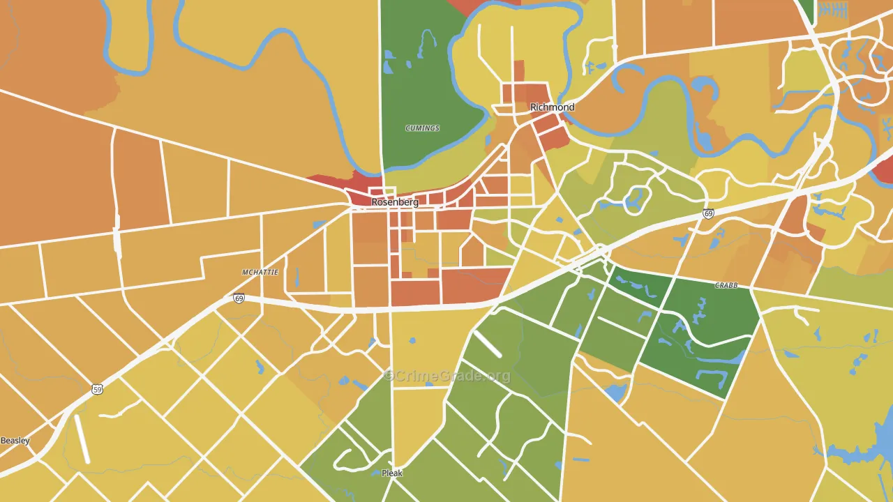 Rosenberg, TX Map of Murder Rates