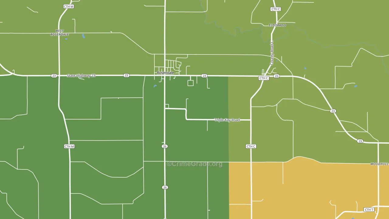 Rosendale, WI Map of Murder Rates