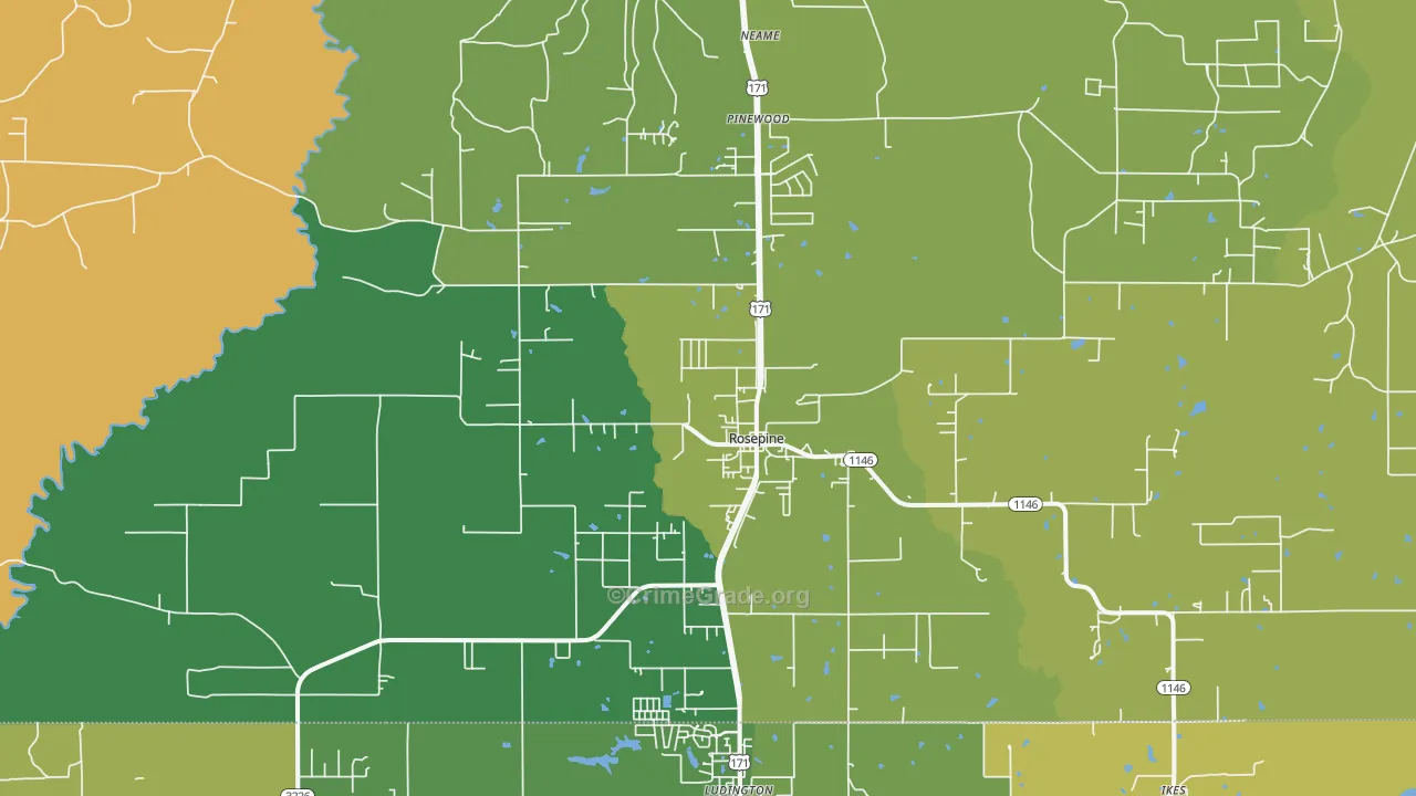 Rosepine, LA Map of Murder Rates
