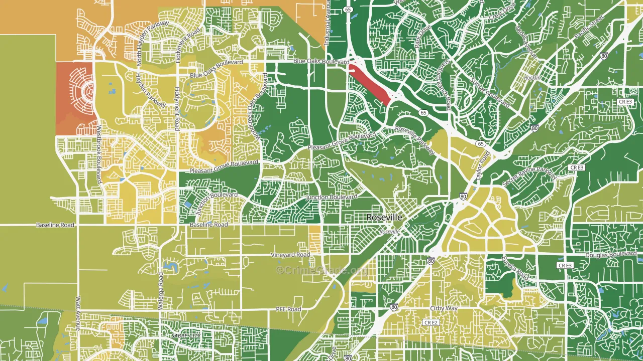 Roseville, CA Map of Murder Rates