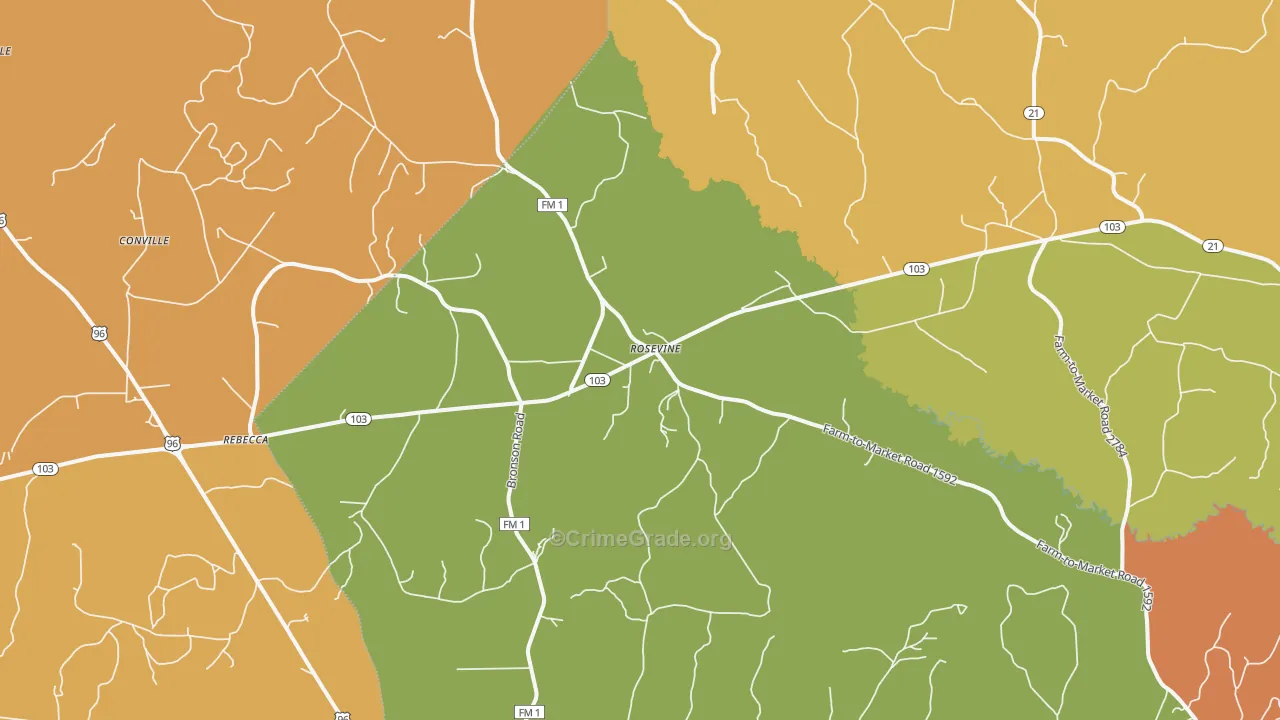 Rosevine, TX Map of Murder Rates