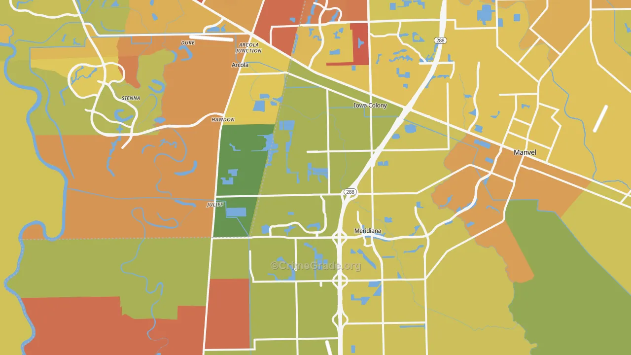 Rosharon, TX Map of Murder Rates