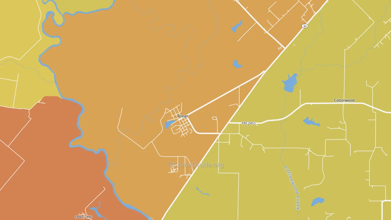 Rosser, TX Map of Murder Rates