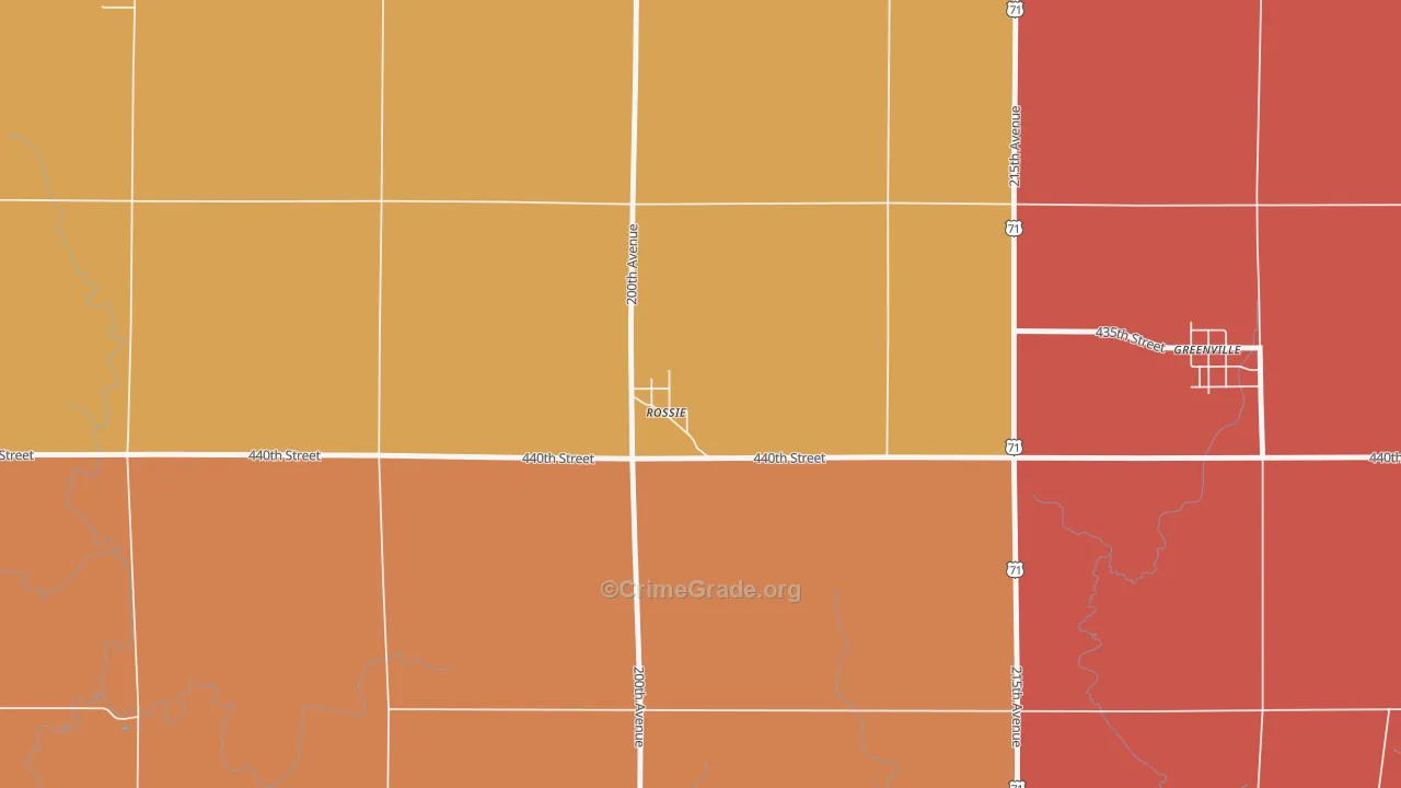 Rossie, IA Map of Murder Rates