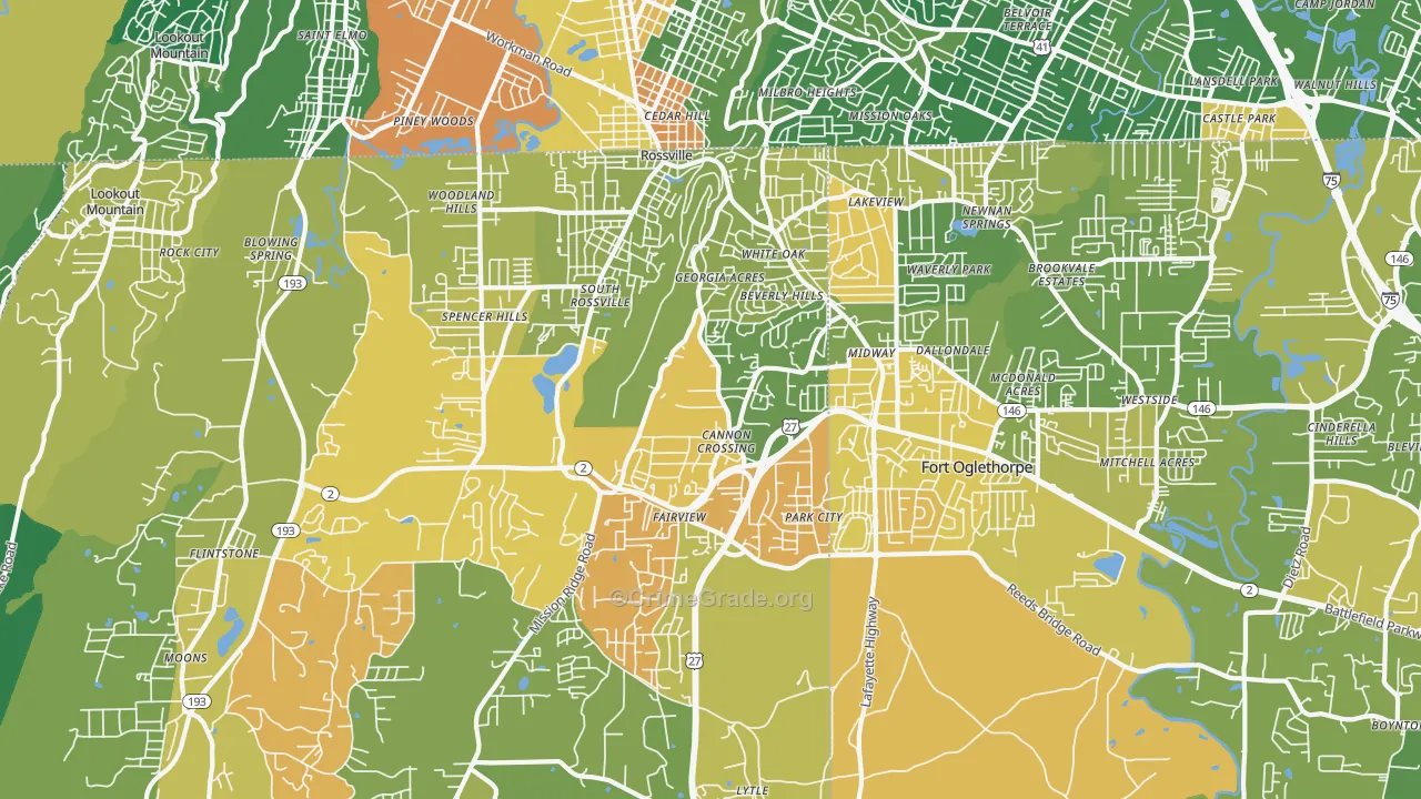 Rossville, GA Map of Murder Rates