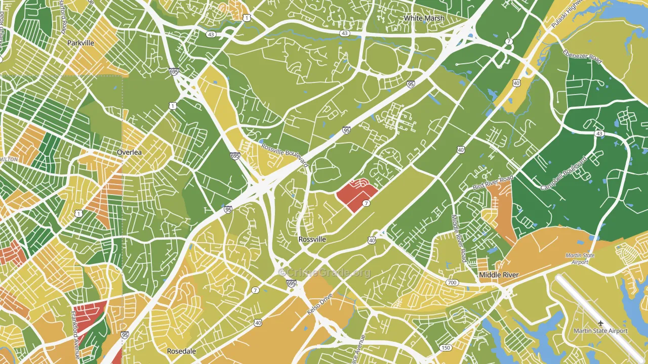 Rossville, MD Map of Murder Rates