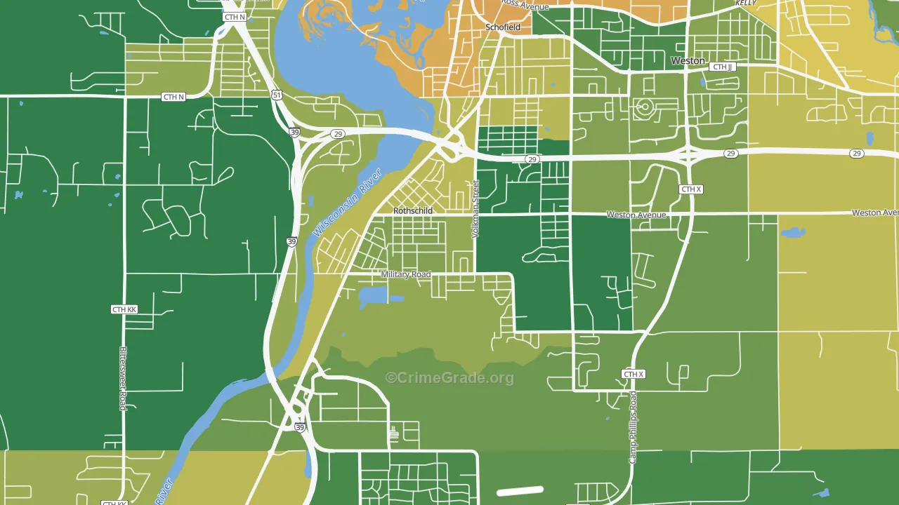 Rothschild, WI Map of Murder Rates