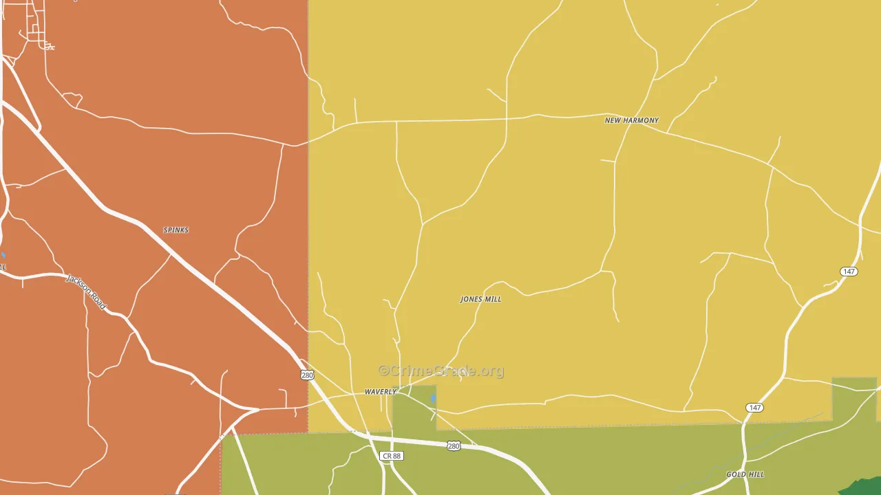 Round Mountain, AL Map of Murder Rates