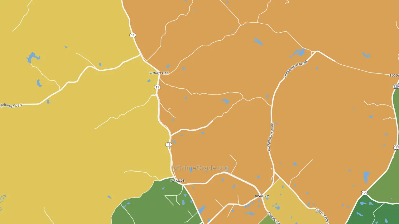 Round Oak, GA Map of Murder Rates