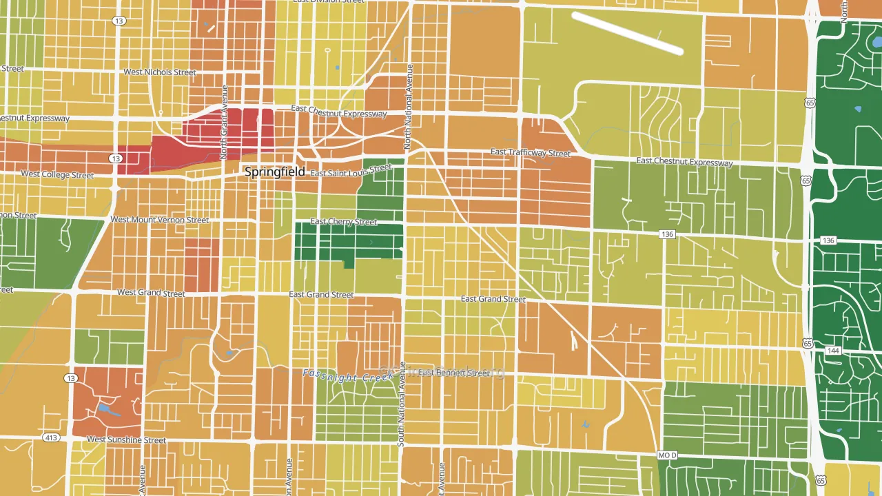 Rountree, Springfield, MO Map of Murder Rates