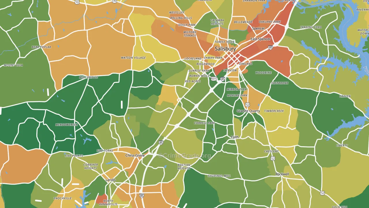 Rowan County, NC Map of Murder Rates