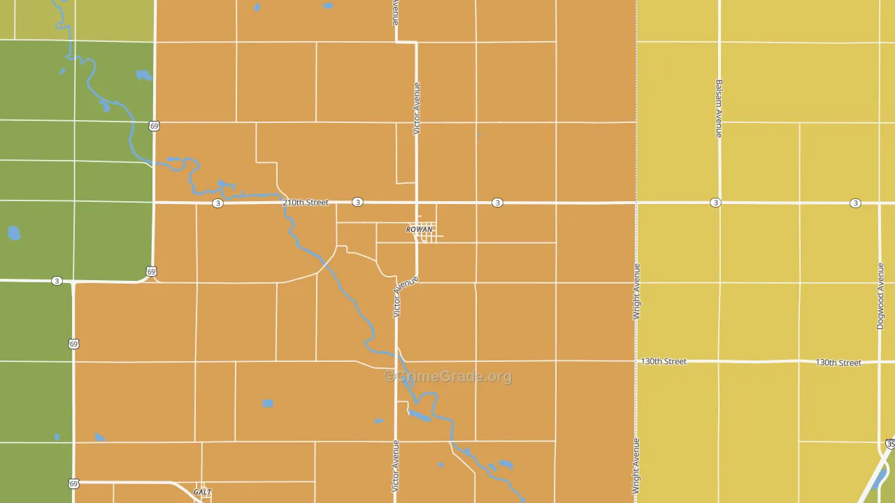 Rowan, IA Map of Murder Rates