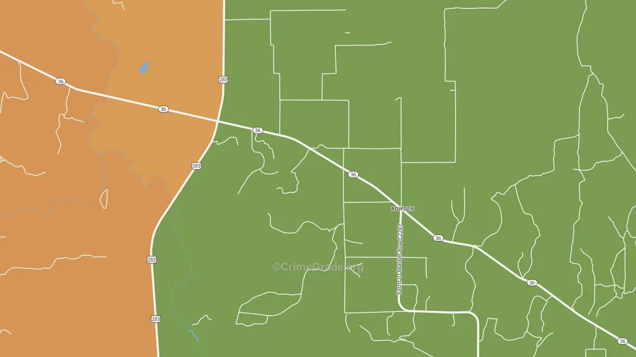 Rowden, TX Map of Murder Rates
