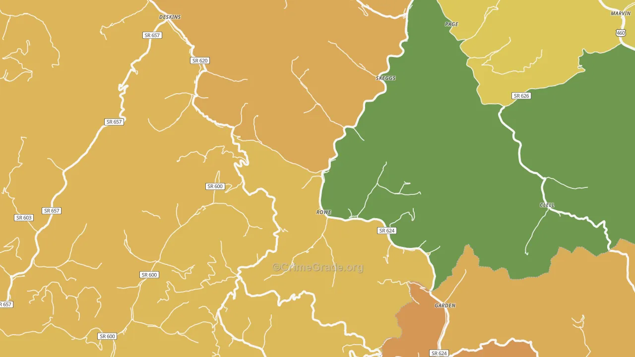 Rowe, VA Map of Murder Rates