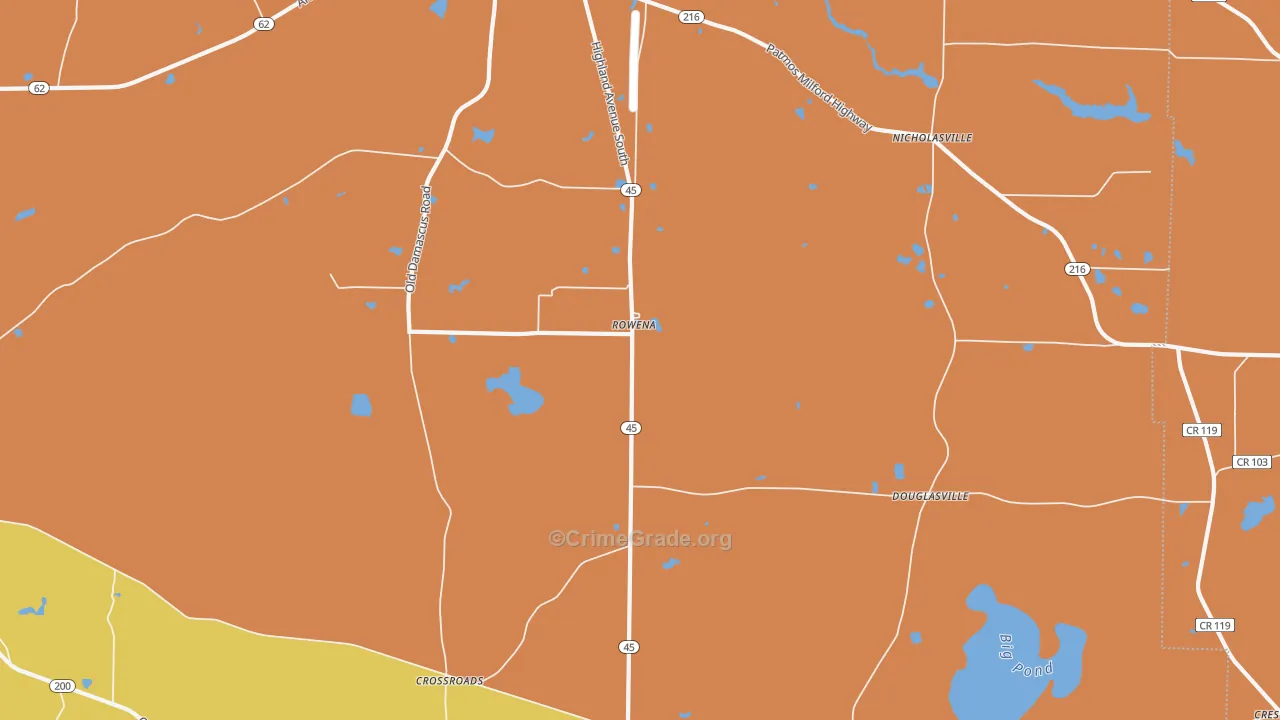 Rowena, GA Map of Murder Rates