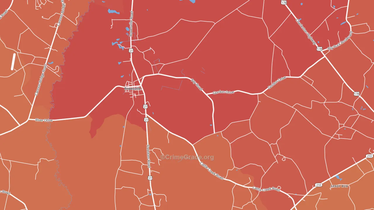 Rowesville, SC Map of Murder Rates