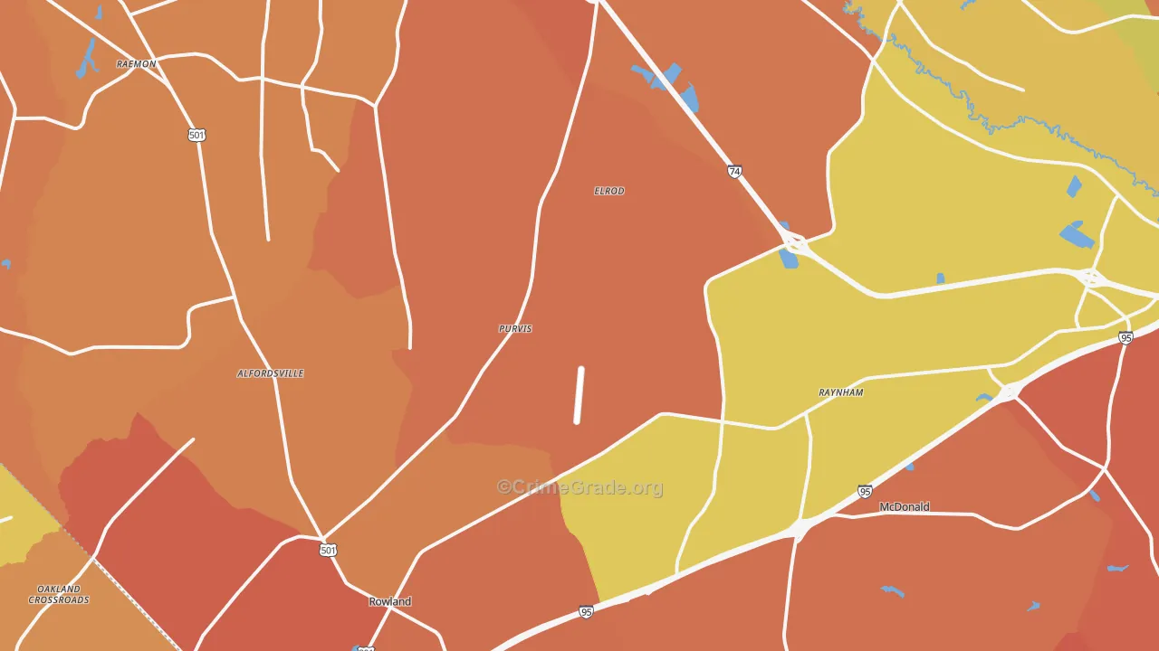Rowland, NC Map of Murder Rates