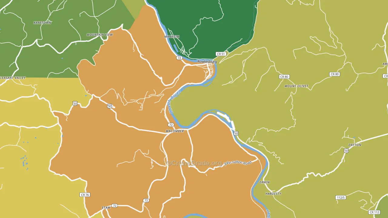 Rowlesburg, WV Map of Murder Rates