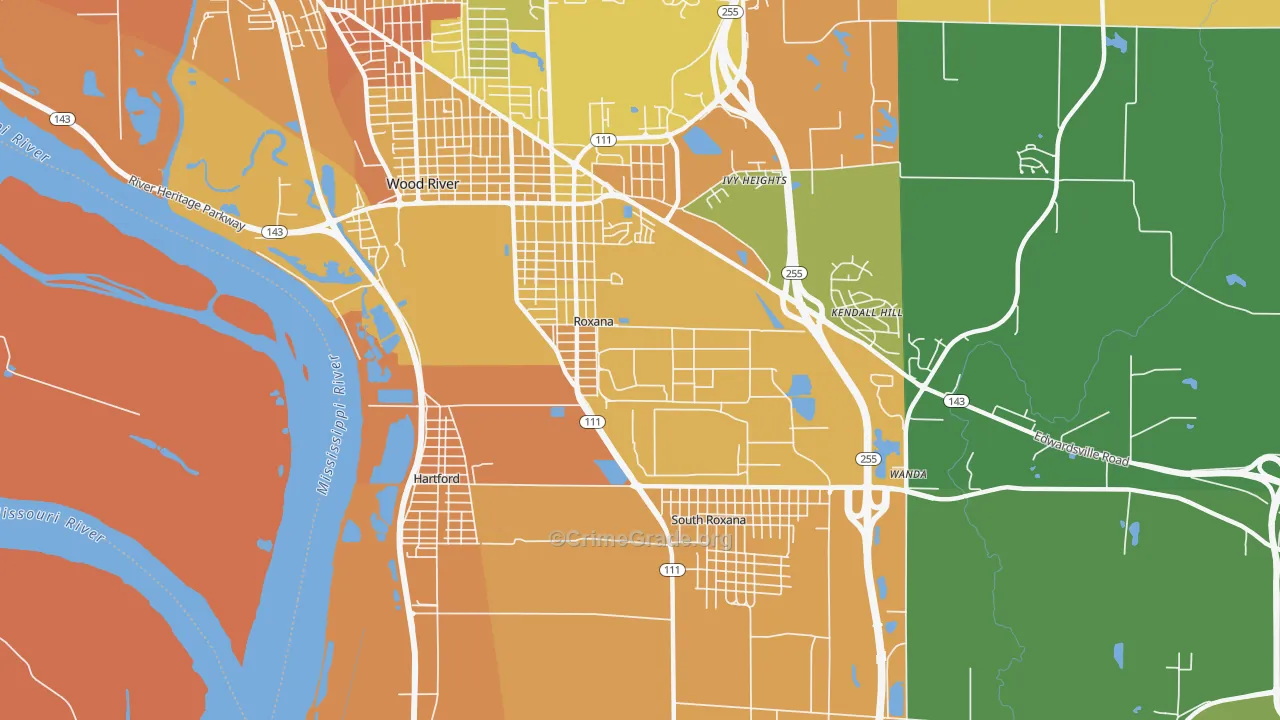 Roxana, IL Map of Murder Rates