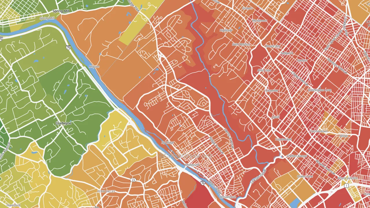 Roxborough, Philadelphia, PA Map of Murder Rates