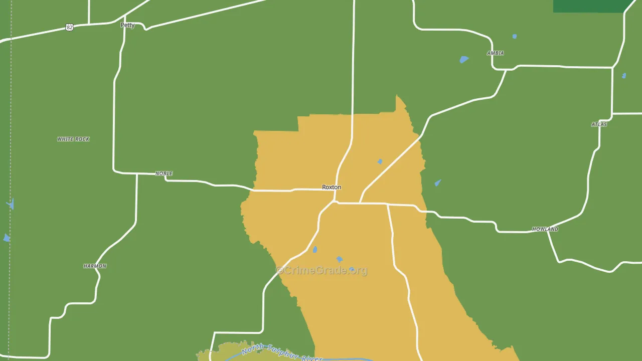 Roxton, TX Map of Murder Rates