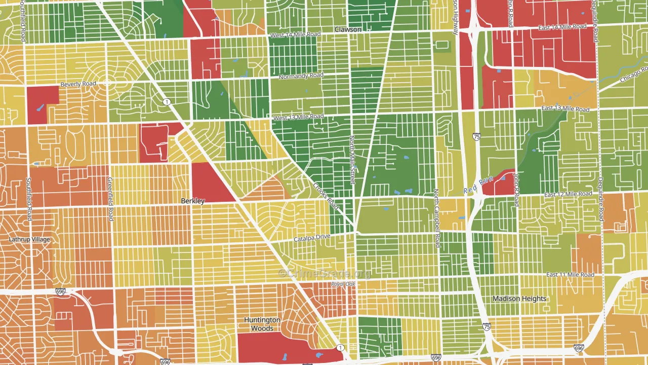 Royal Oak, MI Map of Murder Rates