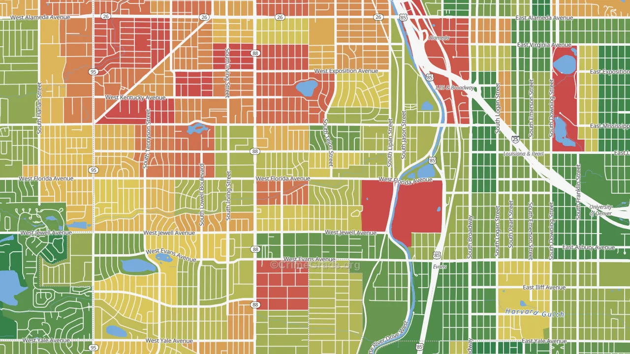 Ruby Hill, Denver, CO Map of Murder Rates