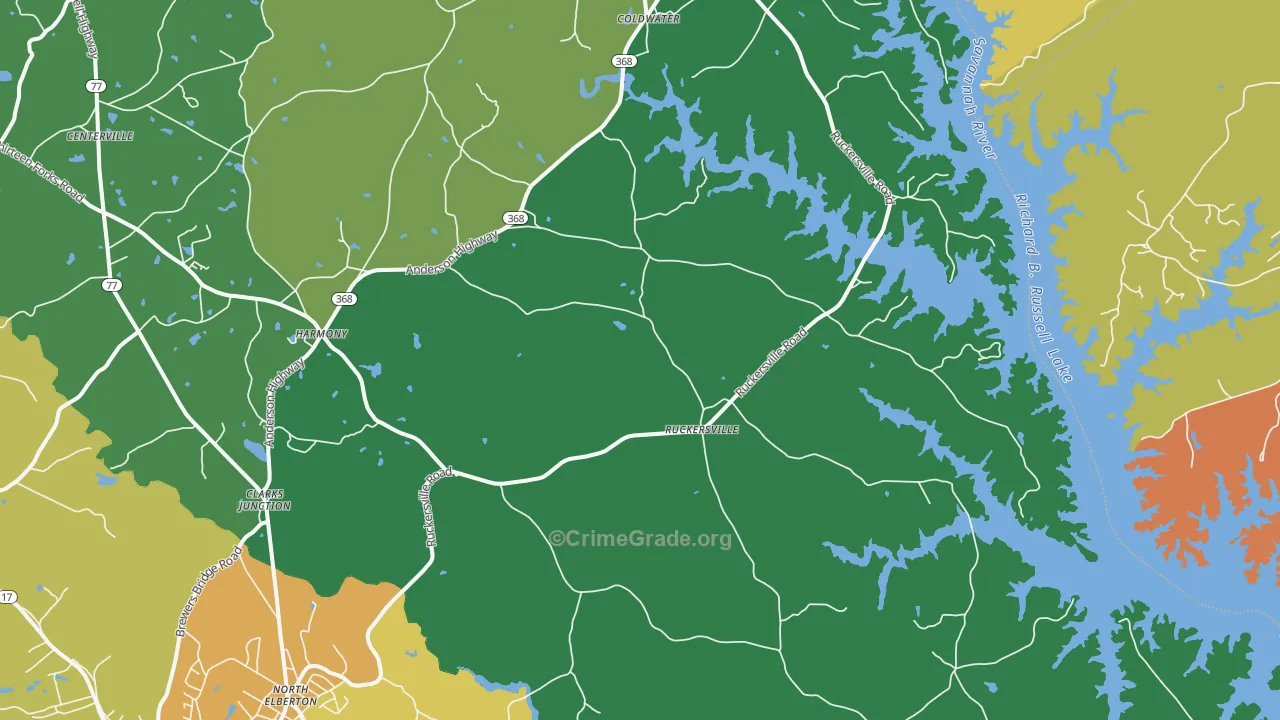 Ruckersville, GA Map of Murder Rates