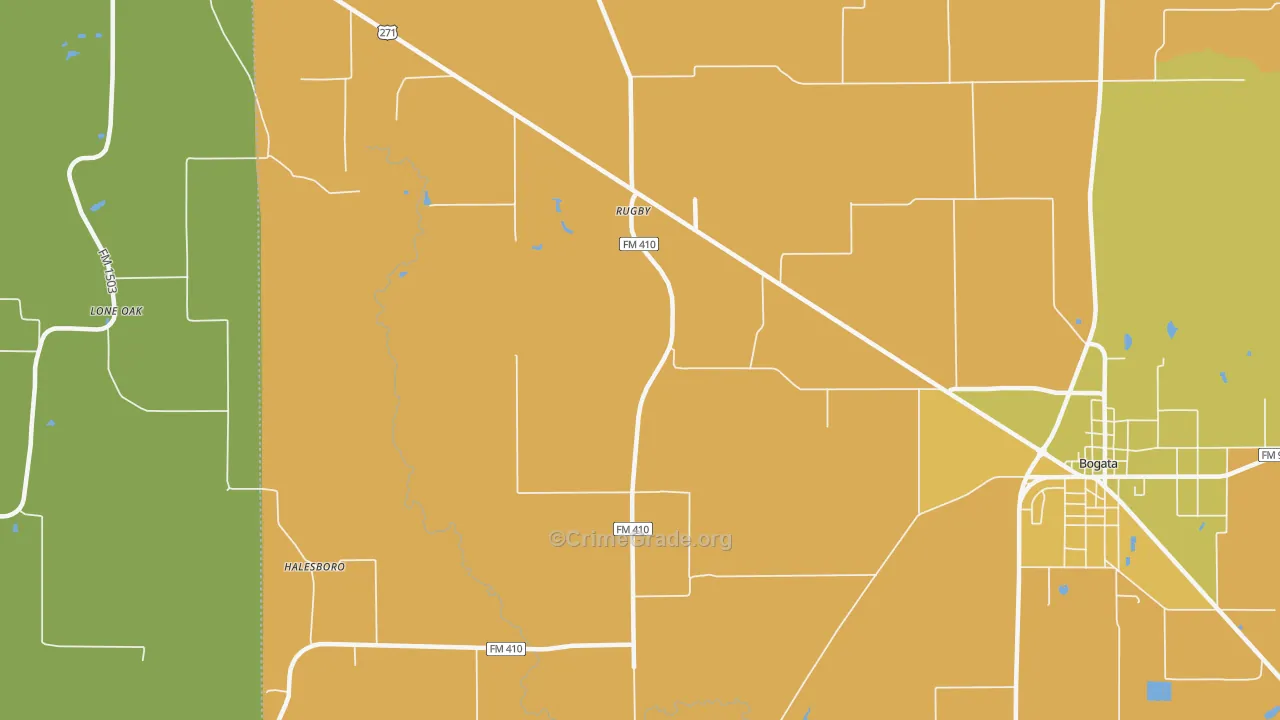 Rugby, TX Map of Murder Rates