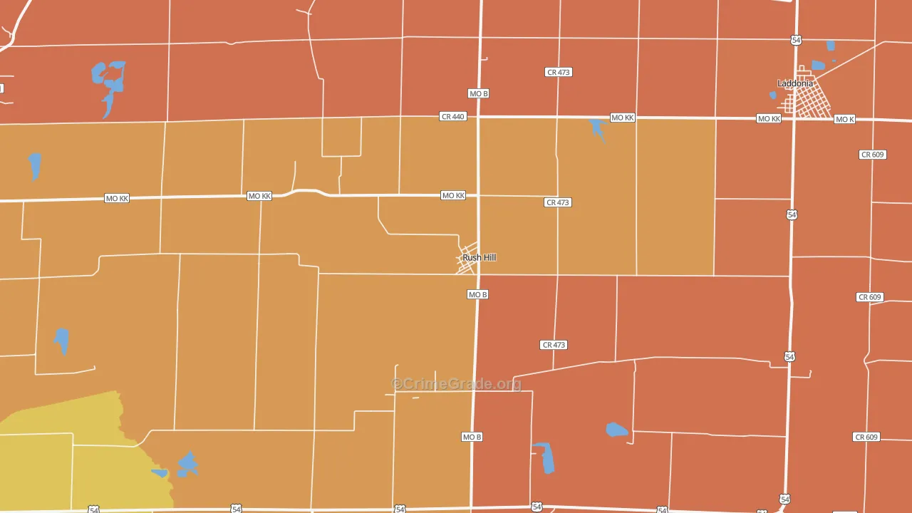 Rush Hill, MO Map of Murder Rates