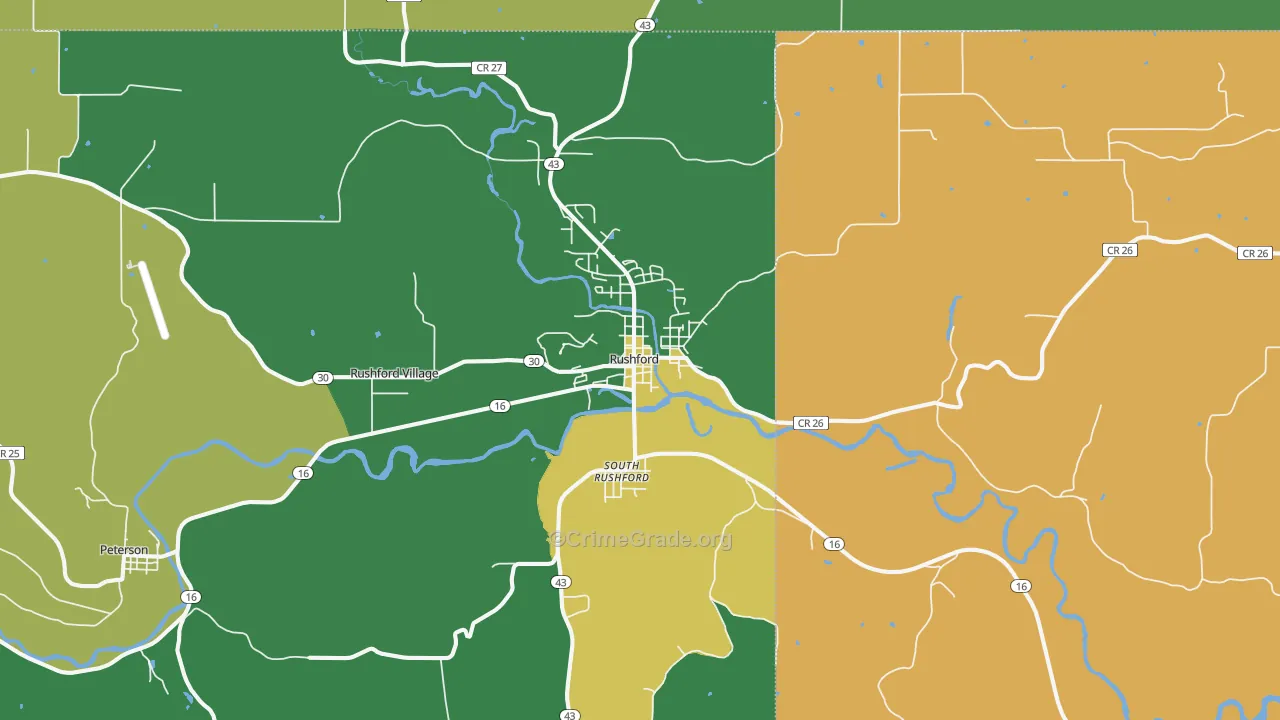 Rushford, MN Map of Murder Rates