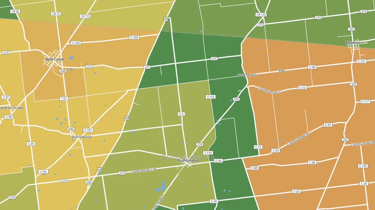 Rushsylvania, OH Map of Murder Rates