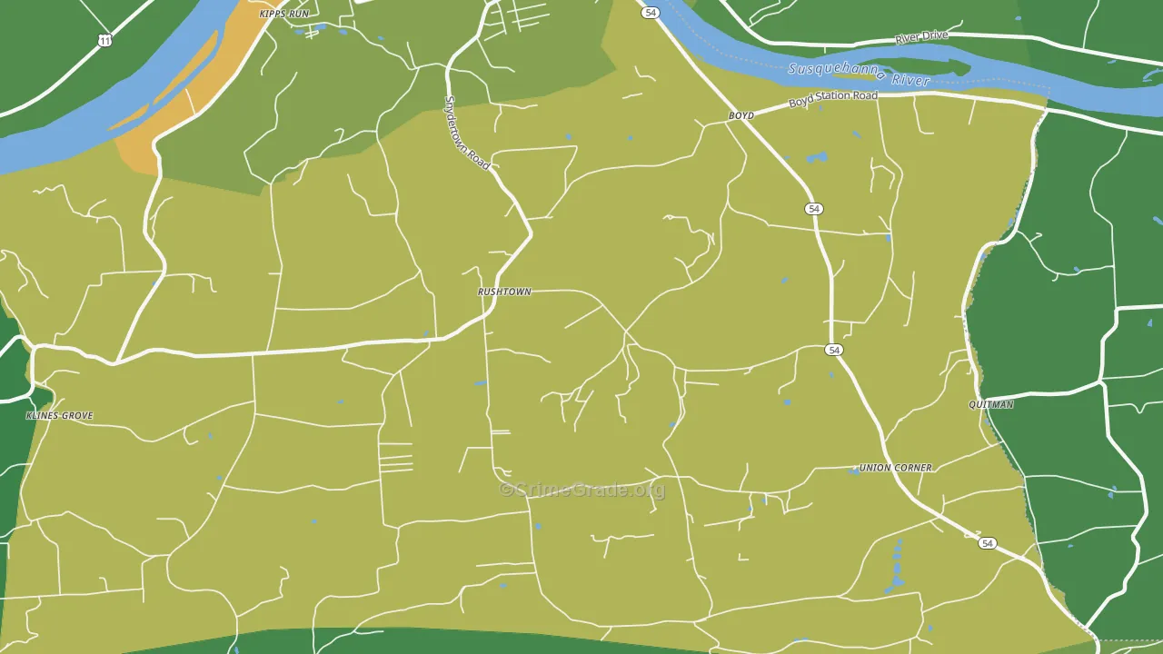 Rushtown, PA Map of Murder Rates