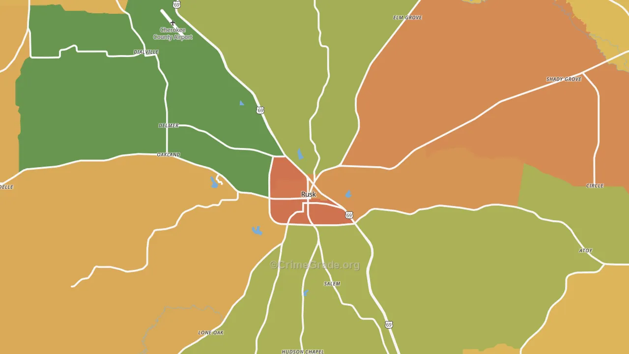 Rusk, TX Map of Murder Rates