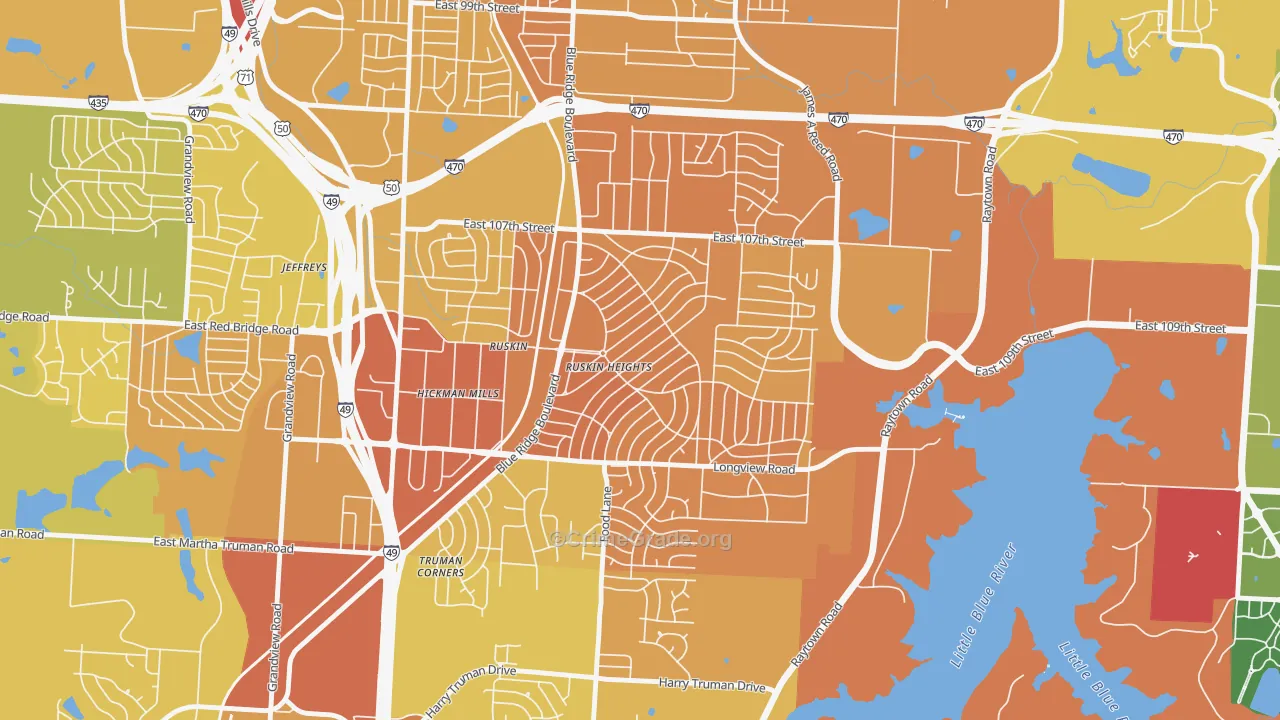 Ruskin Heights, Kansas City, MO Map of Murder Rates