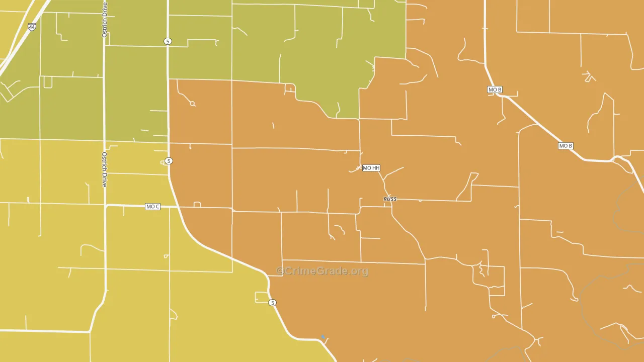 Russ, MO Map of Murder Rates